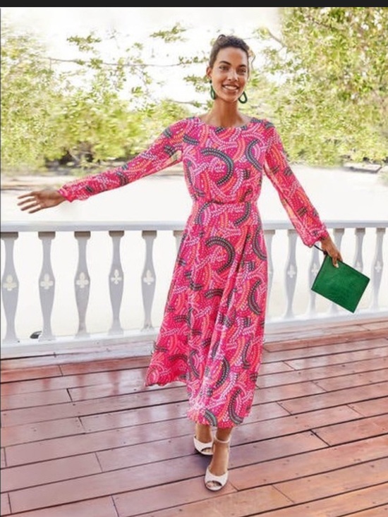Boden Dresses & Skirts - Boden Vibrant Pink Patterned Ingrid  Long-Sleeve Midi Dress